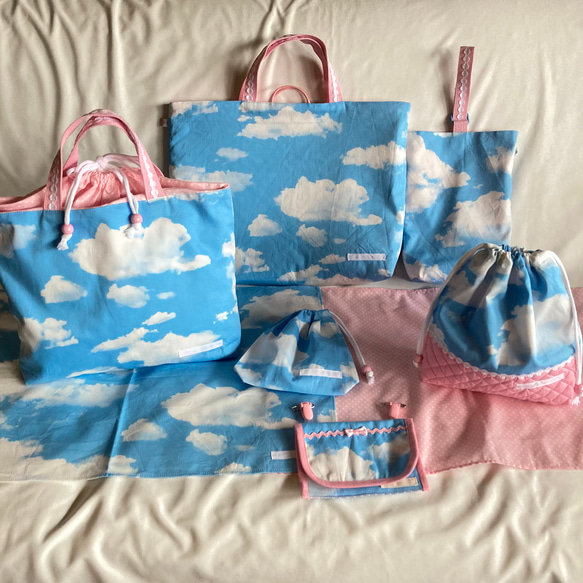 【オーダーOK】入園入学シューズケース上履き袋リバーシブル50青空スカイ雲LB 5枚目の画像