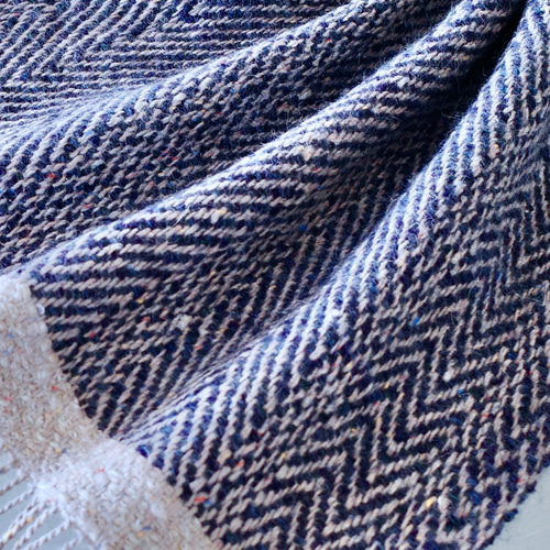 手織り ヘリンボーン ポンポン付き マフラー Handwoven TMMS22132