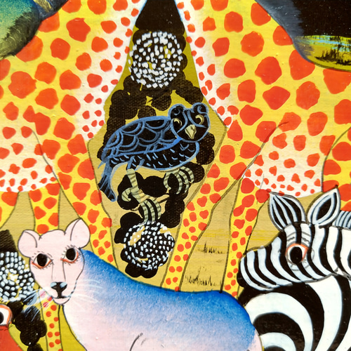 ティンガティンガ　Adams　サバンナの動物たち Adams 作　アフリカ絵画 ティンガティンガ Adams サバンナの動物たち Adams 作 アフリカ