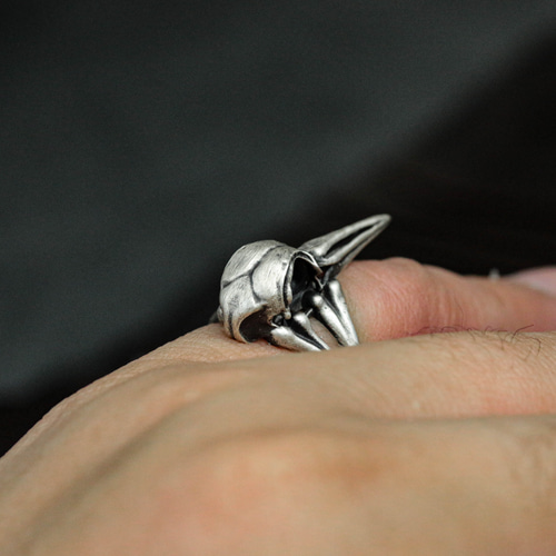 シルバーインディアンバードリング、鳥の指輪、頭骨の鳥のリング