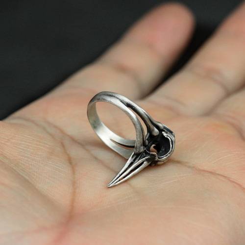 シルバーインディアンバードリング、鳥の指輪、頭骨の鳥のリング