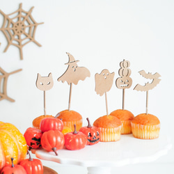 木製［送料込］ケーキトッパー［ハロウィンの飾りつけに］Happy Halloween ハロウィーン　ハロウイン かぼちゃ 7枚目の画像