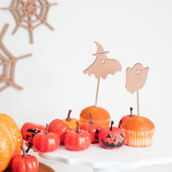 木製［送料込］ケーキトッパー［ハロウィンの飾りつけに］Happy Halloween ハロウィーン　ハロウイン かぼちゃ 4枚目の画像