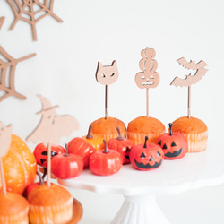 木製［送料込］ケーキトッパー［ハロウィンの飾りつけに］Happy Halloween ハロウィーン　ハロウイン かぼちゃ 6枚目の画像