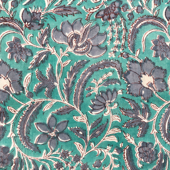 [50cm單位]藍色深藍色灰色花朵印度手工塊印花織物紡織品 第2張的照片