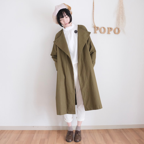 微起毛2wayノーカラーコート カーキ ジャケット POPO 通販 14689634