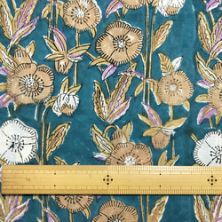 [50cm單位]海軍綠米色花朵印度手工塊印花織物紡織品 第6張的照片