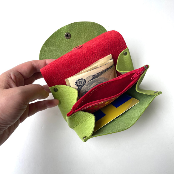 【カラーオーダー】ピッグスキンの小さなお財布　ブラック×みずたまブラック 7枚目の画像