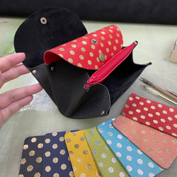 【カラーオーダー】ピッグスキンの小さなお財布　ブラック×みずたまブラック 6枚目の画像