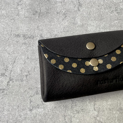 【カラーオーダー】ピッグスキンの小さなお財布　ブラック×みずたまブラック 2枚目の画像