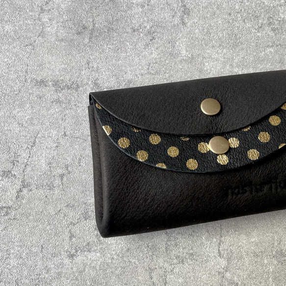 【カラーオーダー】ピッグスキンの小さなお財布　ブラック×みずたまブラック 2枚目の画像