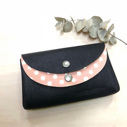 【カラーオーダー】ピッグスキンの小さなお財布　ブラック×みずたまブラック 9枚目の画像