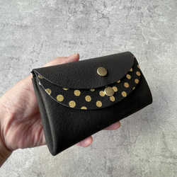 【カラーオーダー】ピッグスキンの小さなお財布　ブラック×みずたまブラック 4枚目の画像