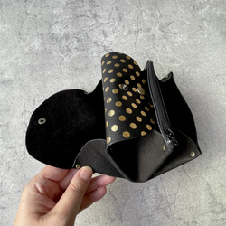 【カラーオーダー】ピッグスキンの小さなお財布　ブラック×みずたまブラック 3枚目の画像