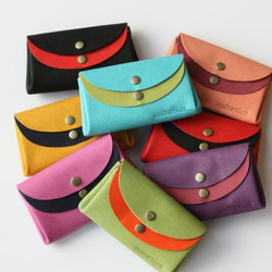 【カラーオーダー】ピッグスキンの小さなお財布　ブラック×みずたまブラック 12枚目の画像