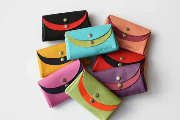 【カラーオーダー】ピッグスキンの小さなお財布　ブラック×みずたまブラック 12枚目の画像