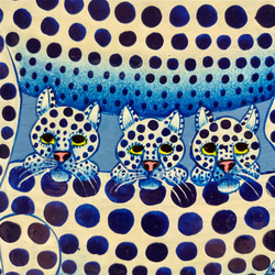 アフリカ絵画『 Light blue leo fam & giraffe 』by Zuberi 30*40cm 2枚目の画像