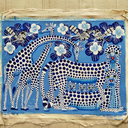 アフリカ絵画『 Light blue leo fam & giraffe 』by Zuberi 30*40cm 6枚目の画像