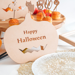 ハロウィンウッドプレート飾り　秋飾りプレート飾り　桜プレート飾り　3点 木製 ハロウィンプレート［ Happy Halloween かぼちゃ ］ハロウイン