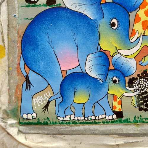 アフリカ絵画『 15 animals at sunset baobab2 』ティンガ×2 by