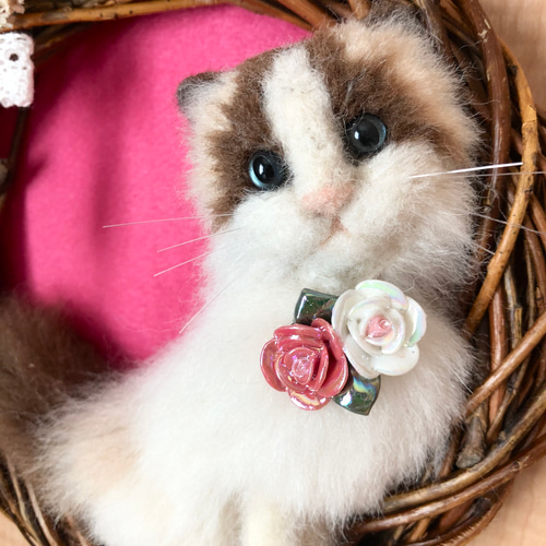 ドライフラワーミニリース羊毛フェルト猫