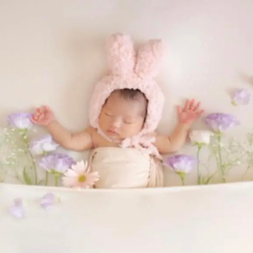 モコモコボンネット もこもこ ボンネット 手編み 帽子(ベビー・キッズ