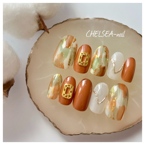 塗りかけニュアンスネイル(ブラウン) ネイルチップ（つけ爪） CHELSEA  