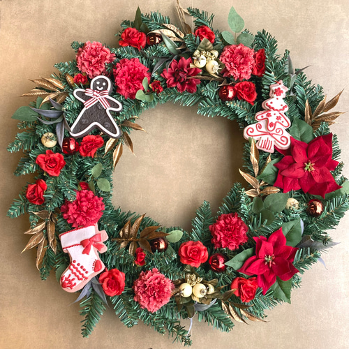 BIGサイズ【クリスマス】クッキーマンとソックスのクリスマスリース