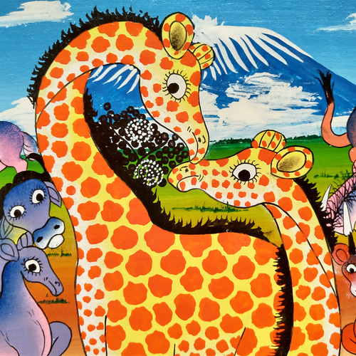 アフリカ絵画『 15 animals at Kilimanjaro 』ティンガティンガ