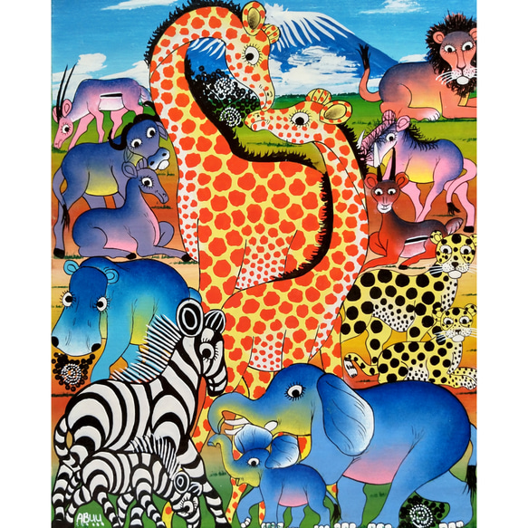 アフリカの絵画　アート　タペストリー　〜アフリカで購入〜 動物たち - ティンガティンガオンラインショップ