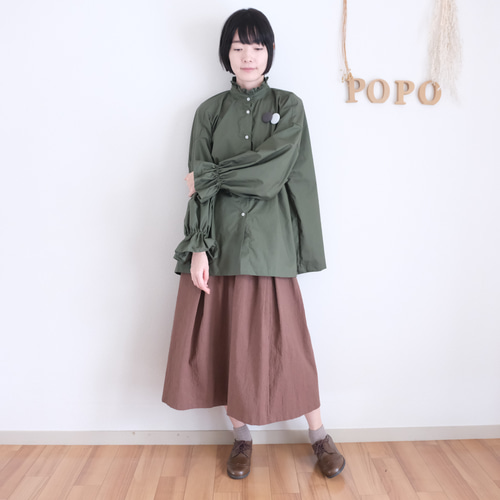 en rieri-エンリエリ-/長袖ブラウス/38/セルロース/カーキ/無地/M15501// 袖口ふんわりフリルブラウス タイプライター カーキ 長袖