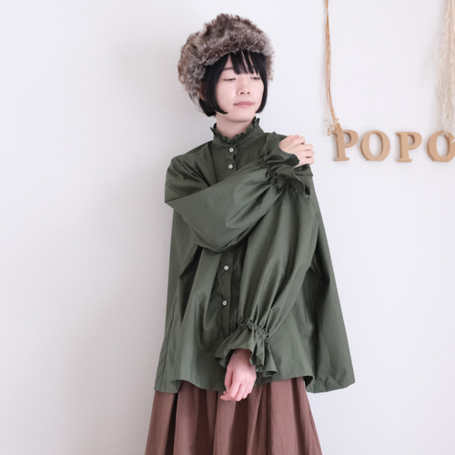 45rpmリネンツイルのカシュクール サイズ3 カーキ ブラウス フリル 45rpmリネンツイルのカシュクール サイズ3 カーキ ブラウス フリル