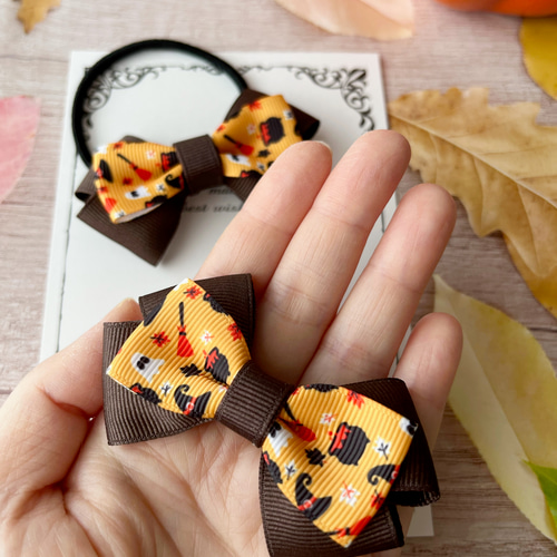 姉妹でお揃いハロウィンリボンのヘアアクセサリーセット オレンジ