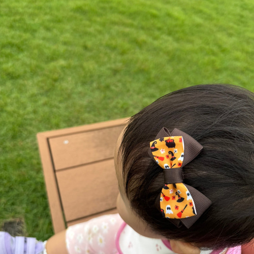 姉妹でお揃いハロウィンリボンのヘアアクセサリーセット オレンジ