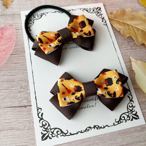 姉妹でお揃いハロウィンリボンのヘアアクセサリーセット