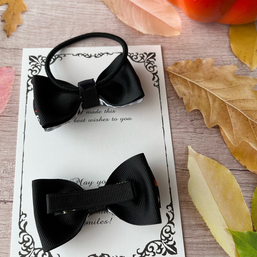 姉妹でお揃いハロウィンリボンのヘアアクセサリーセット ブラック