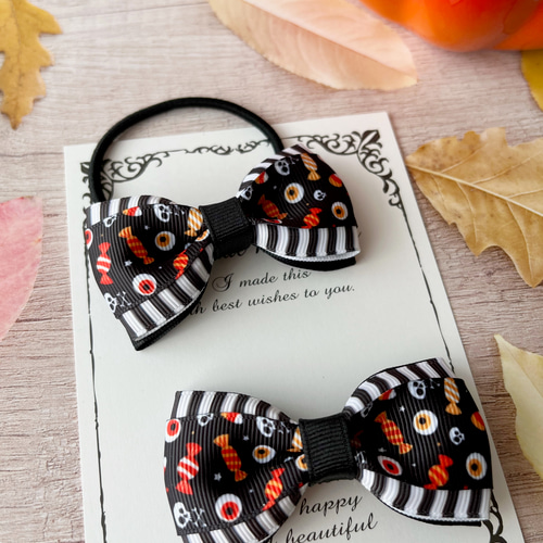 姉妹でお揃いハロウィンリボンのヘアアクセサリーセット