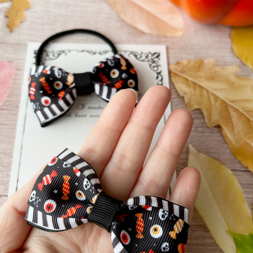 姉妹でお揃いハロウィンリボンのヘアアクセサリーセット ブラック