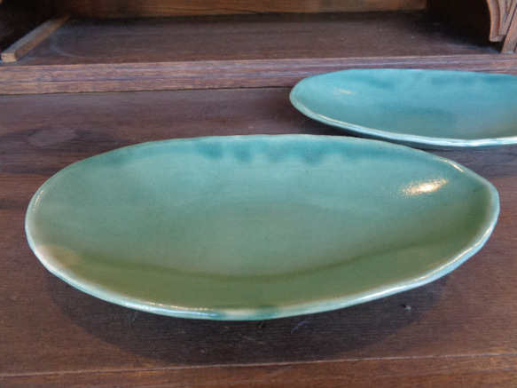 【青磁  大皿/盛皿 】平皿　盛皿　飾り皿　円形皿　青