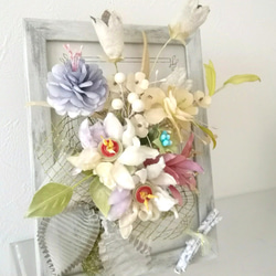 アンティーク・フィジーとポンポンダリアの花達＊染め布花フレーム 3枚目の画像