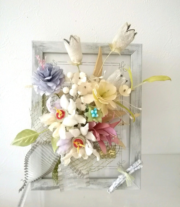 アンティーク・フィジーとポンポンダリアの花達＊染め布花フレーム 6枚目の画像