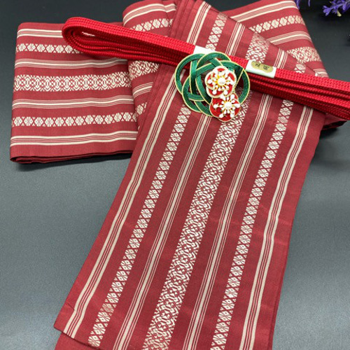 クリスマス企画】2917半幅帯＆水引細工帯留め 絹帯締め 博多織 浴衣 