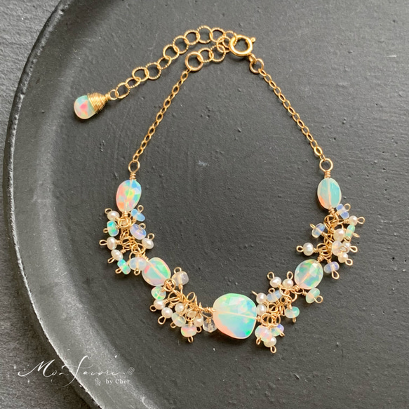 14kgf】天然石＊opal＆pearlブレスレット_カットあり