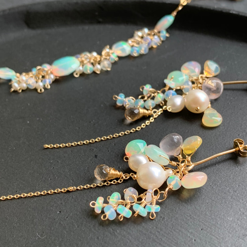 14kgf】天然石＊opal＆pearlブレスレット_カットあり