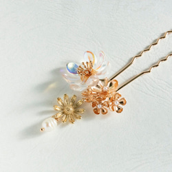 チェコガラスの菊のかんざし　小ぶりサイズ　 簪 Uピン 和装髪飾り　ヘアアクセサリー 6枚目の画像