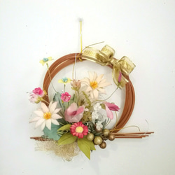 布花作品♡カラーカサブランカリース 染め布花＊アンティーク・カサブランカのリース海外不可 アート