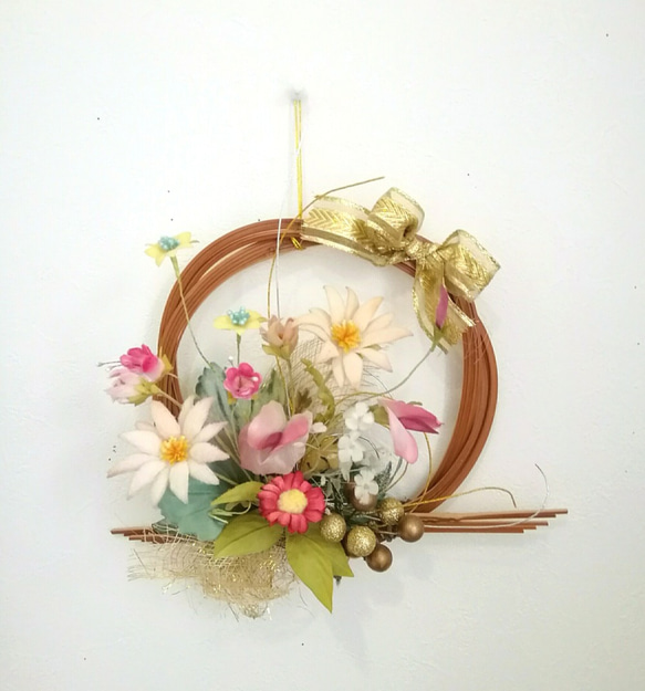 染め布花】 シックな色合いのリース ハンドメイド