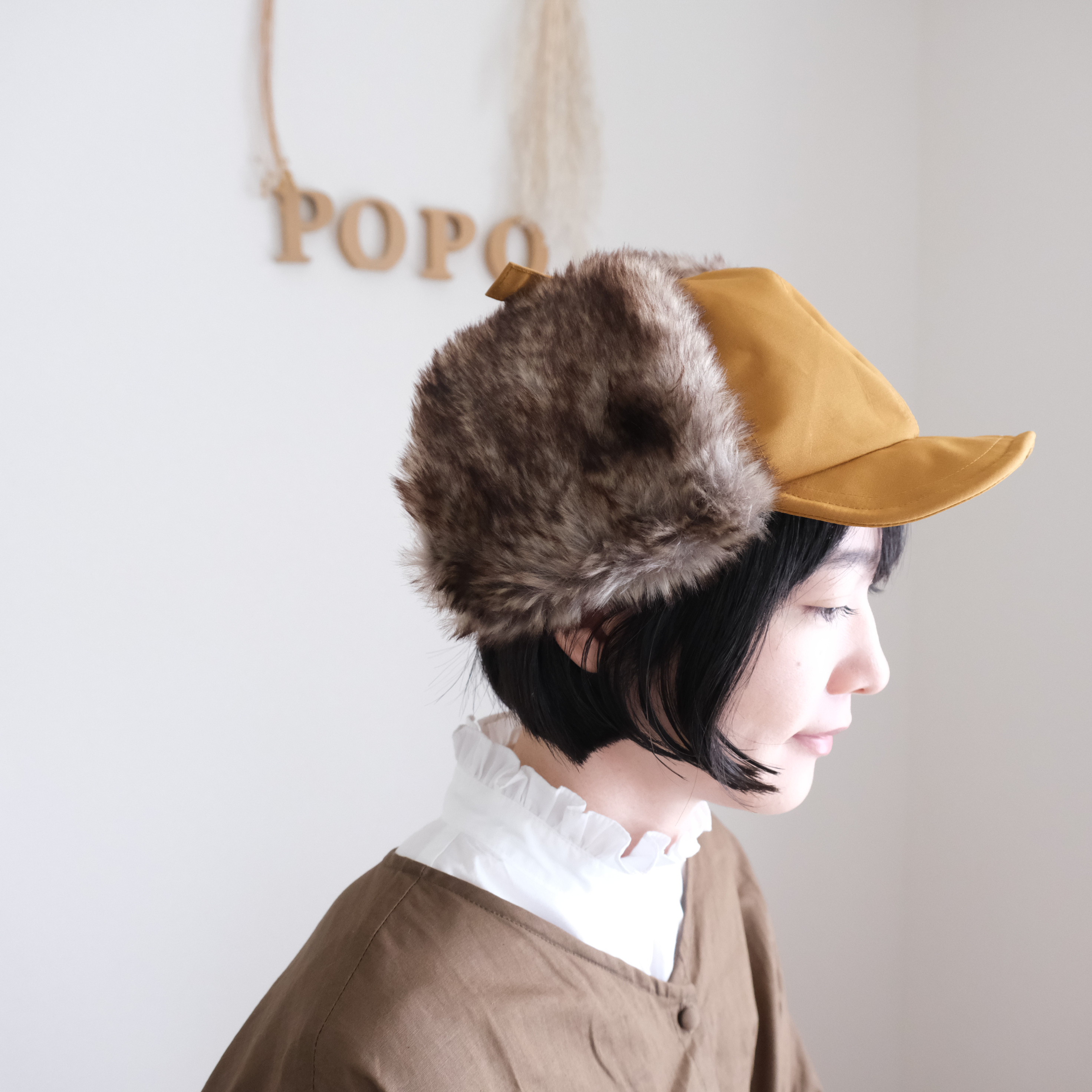 ピンクファー フライトキャップとスカーフ っぽかっ 