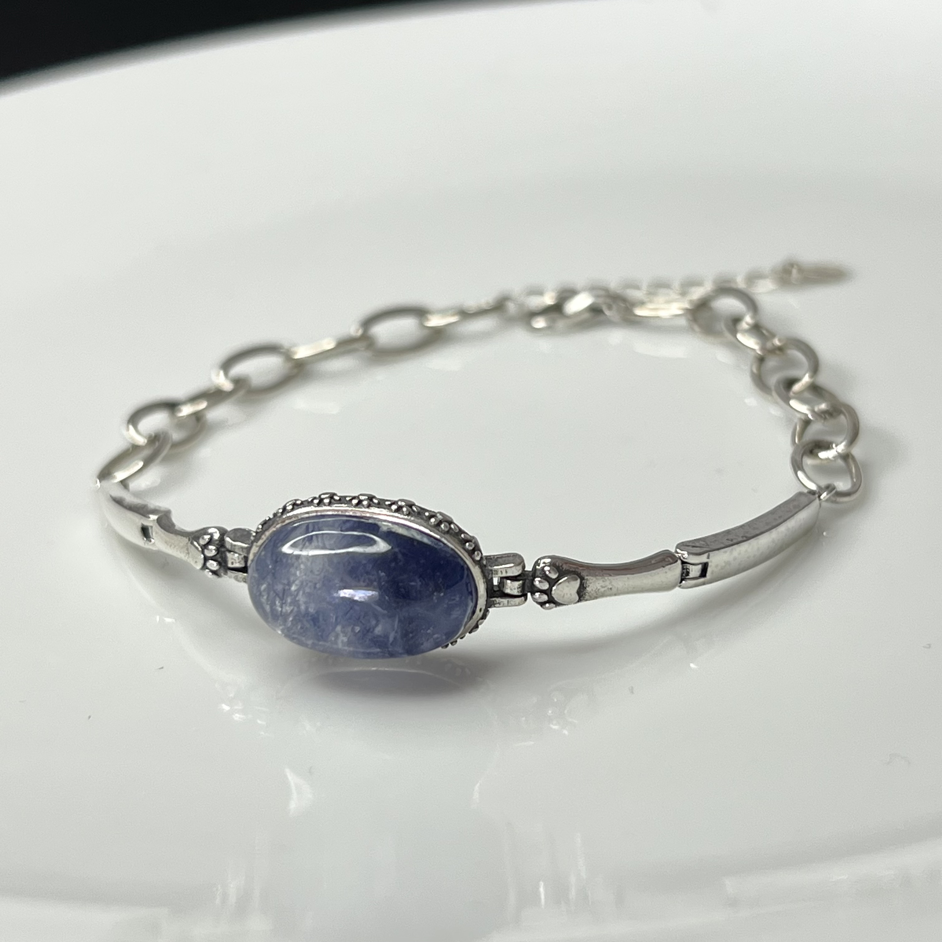 イギリス発送　ハイクオリティ デュモリチェライトインクォーツ ブレスレット 綺麗な氷にお花が咲いてる　Silver925