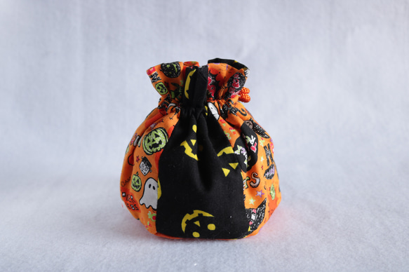 ハロウィンのヘキサゴン巾着袋（オレンジ） 2枚目の画像